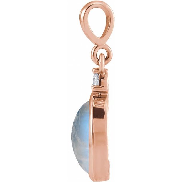 14K Rose 6x4 mm Natural Rainbow Moonstone & .015 CT Natural Diamond Pendant
