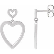 14K White Dangle Heart Earrings