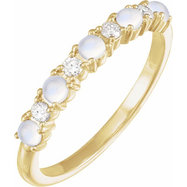 14K Yellow Natural Rainbow Moonstone & 1/8 CTW Natural Diamond Ring