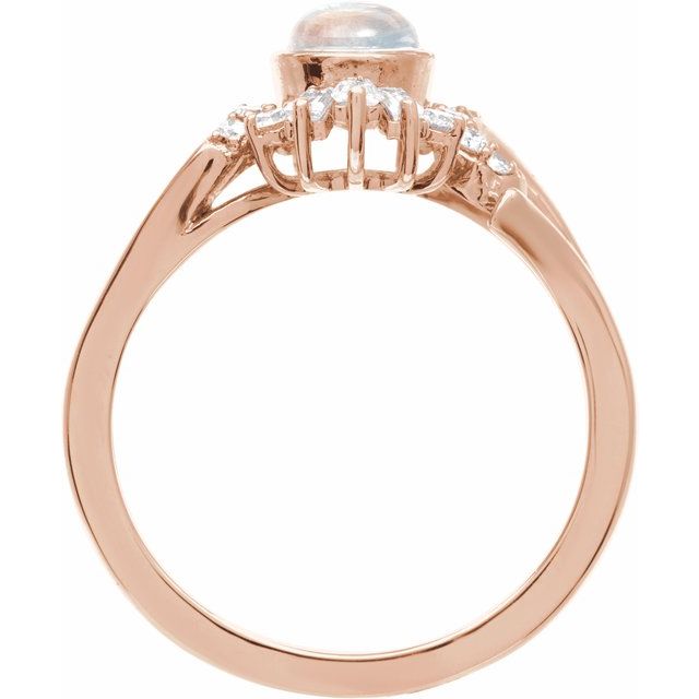 14K Rose Natural Rainbow Moonstone & 1/2 CTW Natural Diamond Halo-Style Ring