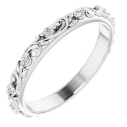 14k White 1.5 Mm Round 1/6 Ctw Natural Diamond Floral Band