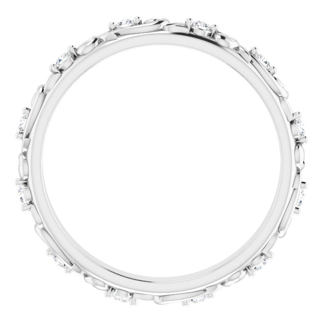 14k White 1.5 Mm Round 1/6 Ctw Natural Diamond Floral Band