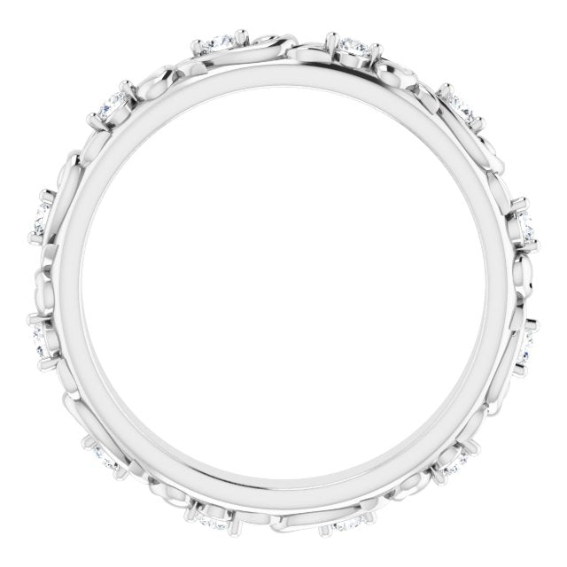 14k White 1.5 Mm Round 1/6 Ctw Natural Diamond Floral Band