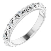 14k White 1.5 Mm Round 1/6 Ctw Natural Diamond Floral Band