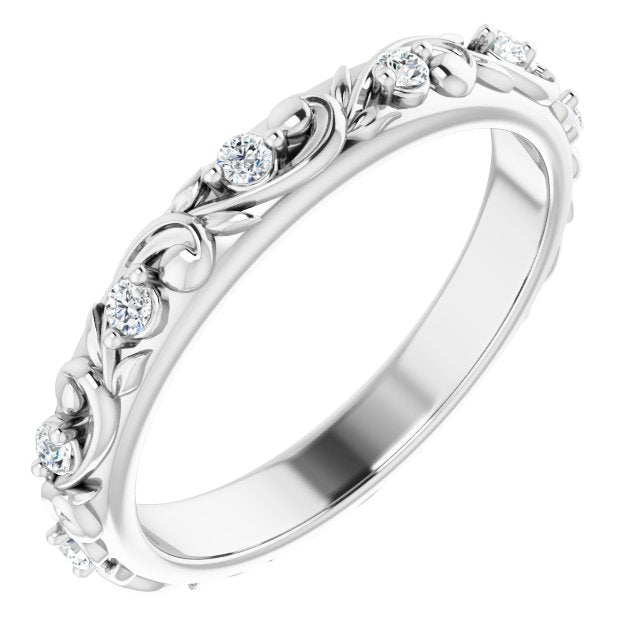14k White 1.5 Mm Round 1/6 Ctw Natural Diamond Floral Band