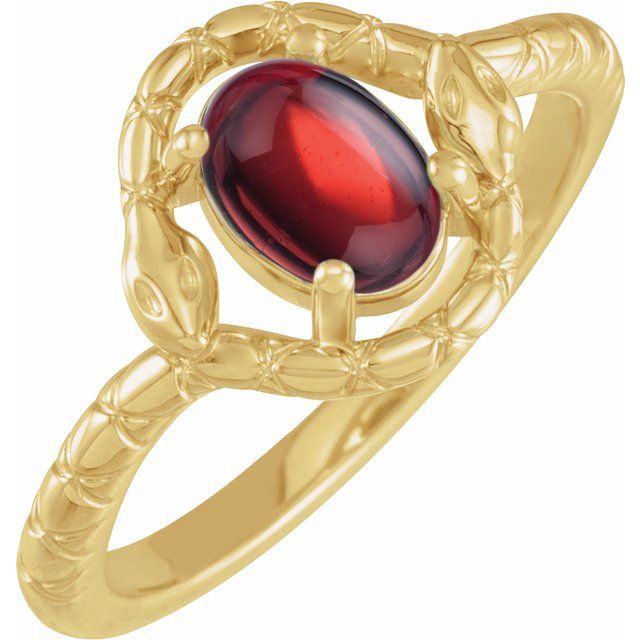 14K Yellow Natural Mozambique Garnet Snake Ring