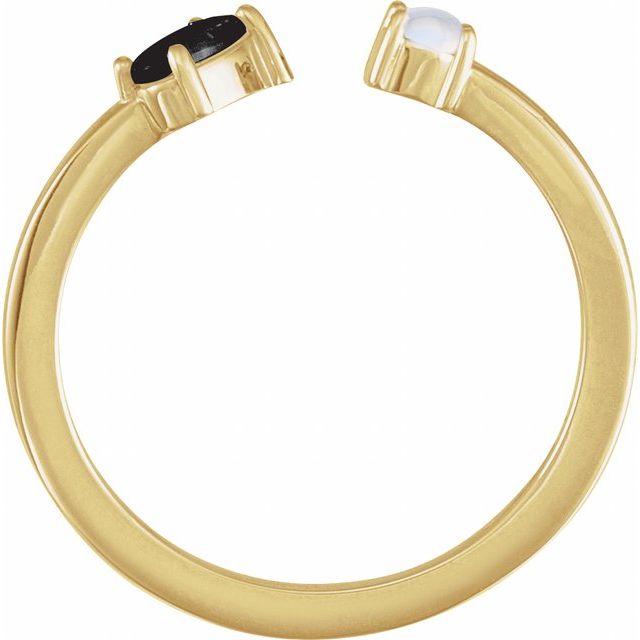14k Yellow Natural Black Onyx & Natural Blue Sheen Moonstone Negative Space Ring