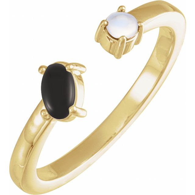 14k Yellow Natural Black Onyx & Natural Blue Sheen Moonstone Negative Space Ring