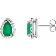 14K White Lab-Grown Emerald & 1/10 CTW Natural Diamond Halo-Style Earrings