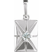 14K White Natural Diamond Pendant