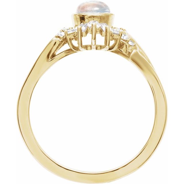 14K Yellow Natural Rainbow Moonstone & 1/2 CTW Natural Diamond Halo-Style Ring