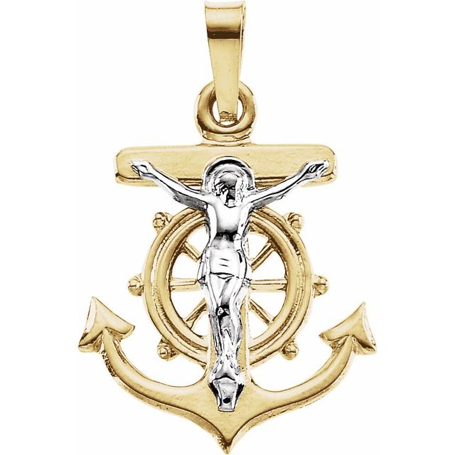 14K Yellow/White 16x15 mm Mariner's Cross Pendant