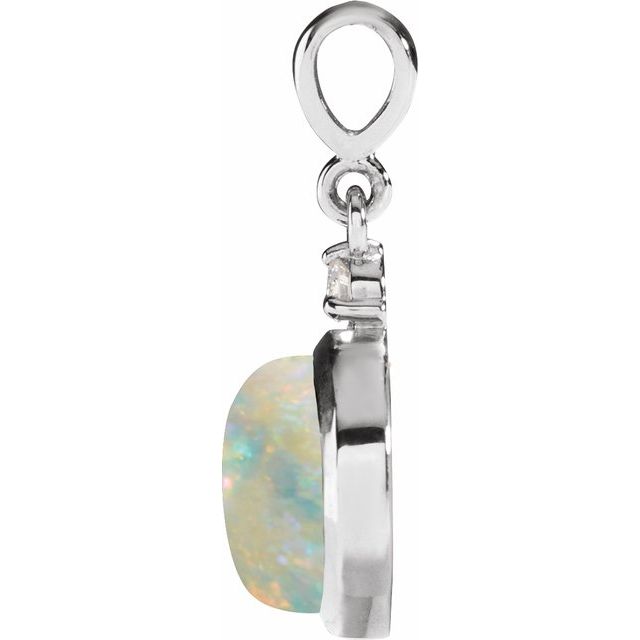 14K White 8 mm Natural White Opal & .03 CT Natural Diamond Pendant