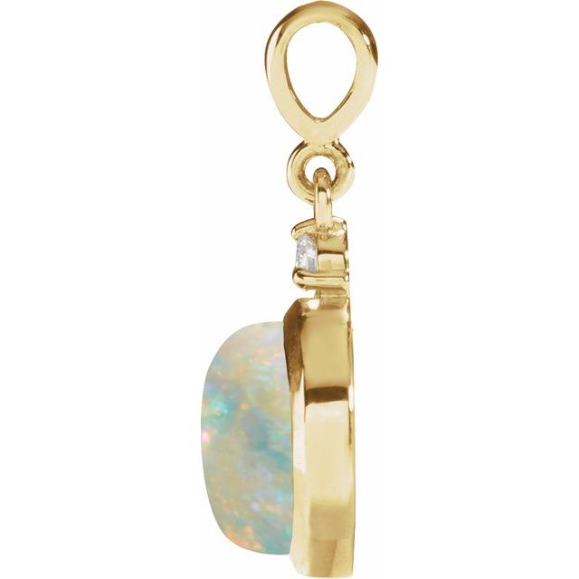 14K Yellow 6 mm Natural White Opal & .03 CT Natural Diamond Pendant
