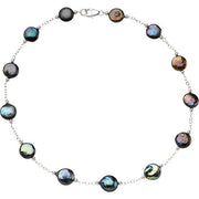 Sterling Silver 12-13 mm Cultured Black Freshwater Pearl Coin 18' Necklace
