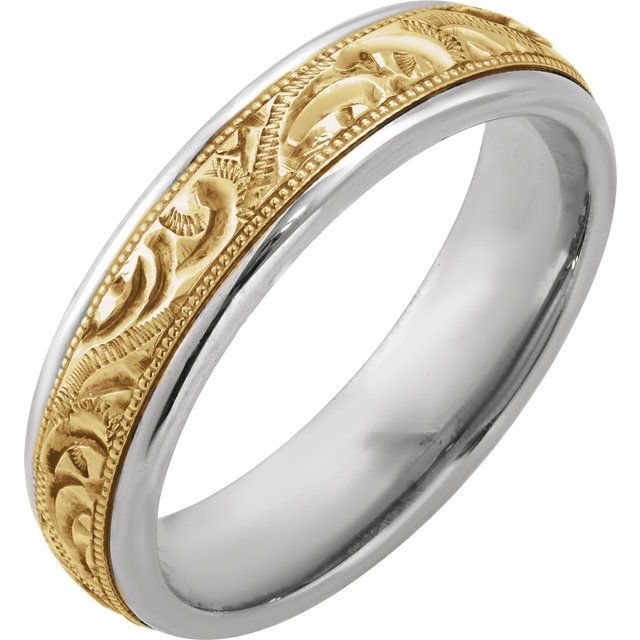 14K White/Yellow Hand Engraved Band Size 10
