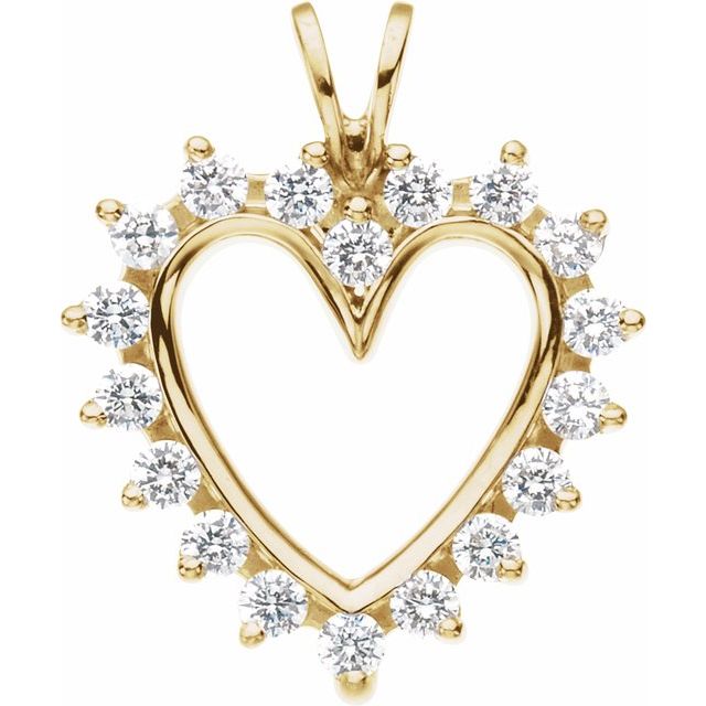 14k Yellow 9/10 Ctw Natural Diamond Heart Pendant
