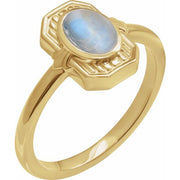 14K Yellow Natural Rainbow Moonstone Cabochon Ring
