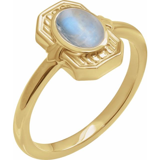 14K Yellow Natural Rainbow Moonstone Cabochon Ring