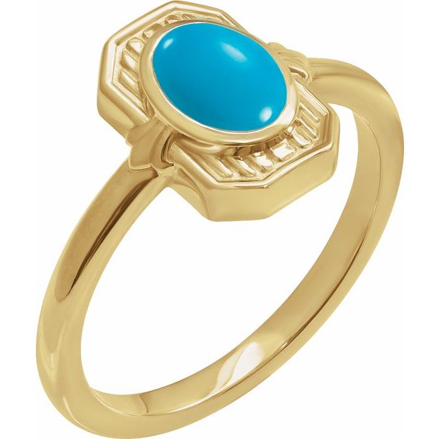 14K Yellow Natural Turquoise Cabochon Ring