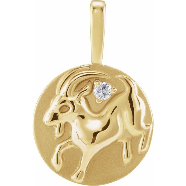14K Yellow .015 CT Natural Diamond Chinese Zodiac Goat Pendant