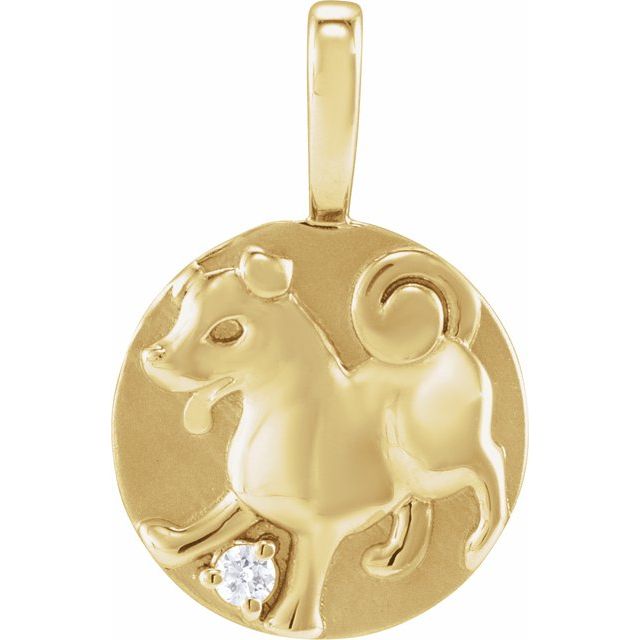 14K Yellow .015 CT Natural Diamond Chinese Zodiac Dog Pendant