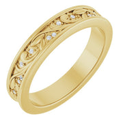 14K Yellow .06 CTW Natural Diamond Floral Band Size 7