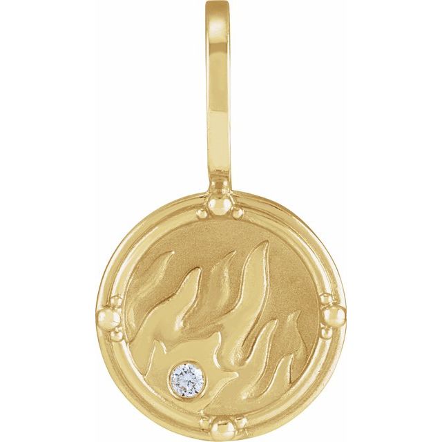 14K Yellow .015 CT Natural Diamond Fire Element Charm/Pendant