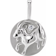 14K White .015 CT Natural Diamond Chinese Zodiac Goat Pendant