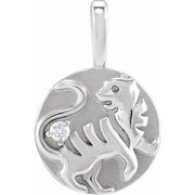 14K White .015 CT Natural Diamond Chinese Zodiac Tiger Pendant