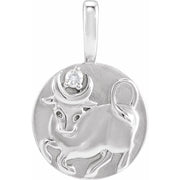 14K White .015 CT Natural Diamond Chinese Zodiac Ox Pendant