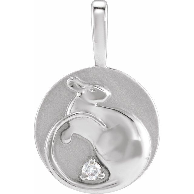 14K White .015 CT Natural Diamond Chinese Zodiac Rat Pendant