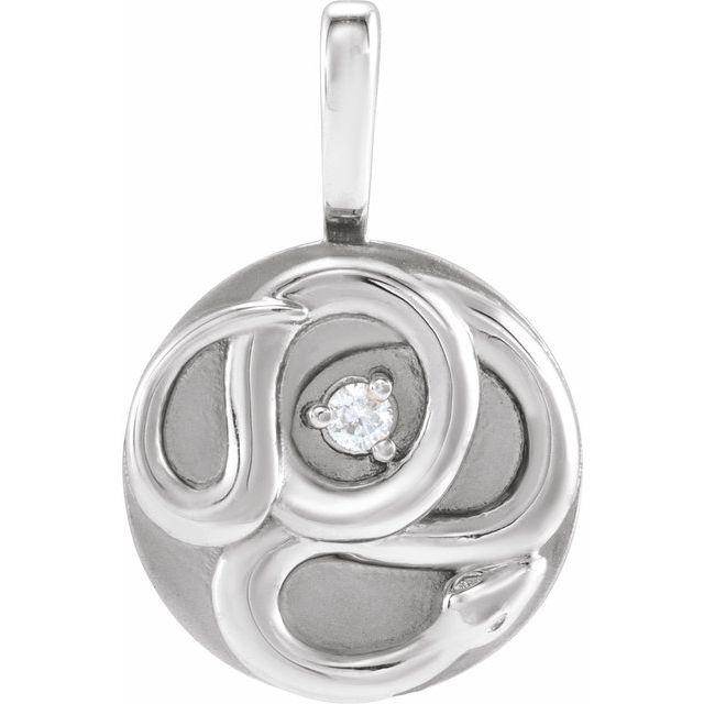 14K White .015 CT Natural Diamond Chinese Zodiac Snake Pendant
