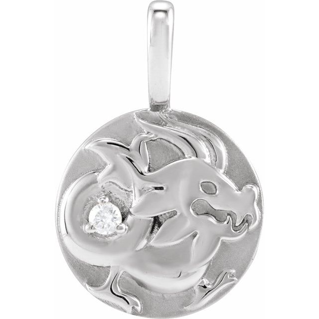 14K White .015 CT Natural Diamond Chinese Zodiac Dragon Pendant
