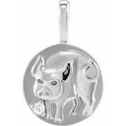 14K White .015 CT Natural Diamond Chinese Zodiac Pig Pendant