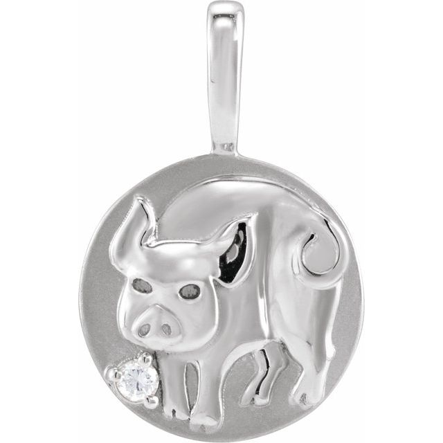 14K White .015 CT Natural Diamond Chinese Zodiac Pig Pendant