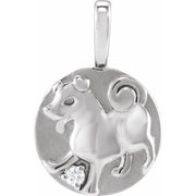 14K White .015 CT Natural Diamond Chinese Zodiac Dog Pendant