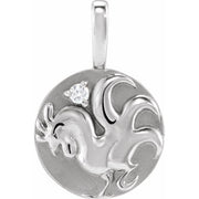 14K White .015 CT Natural Diamond Chinese Zodiac Rooster Pendant
