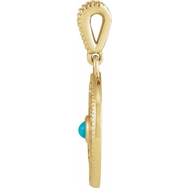 14K Yellow Cabochon Natural Turquoise & .02 CTW Natural Diamond Family is Forever Pendant