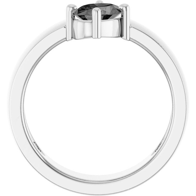 Sterling Silver Natural Gray Spinel Asymmetric Solitaire Ring