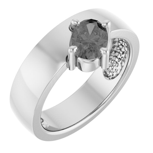 Sterling Silver Natural Gray Spinel Asymmetric Solitaire Ring