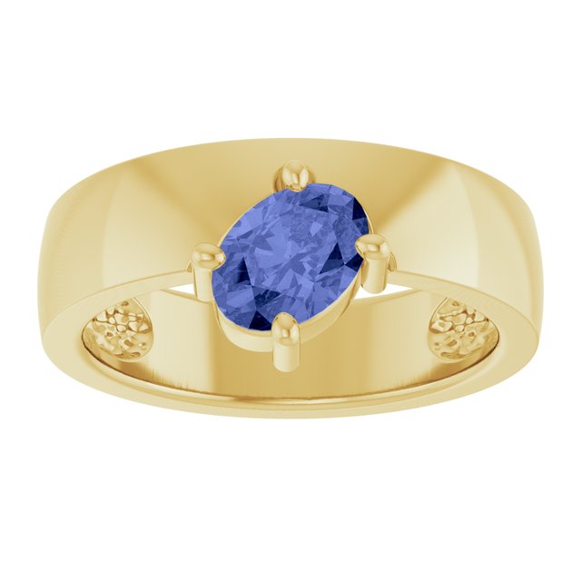 14K Yellow Natural Tanzanite Asymmetric Solitaire Ring