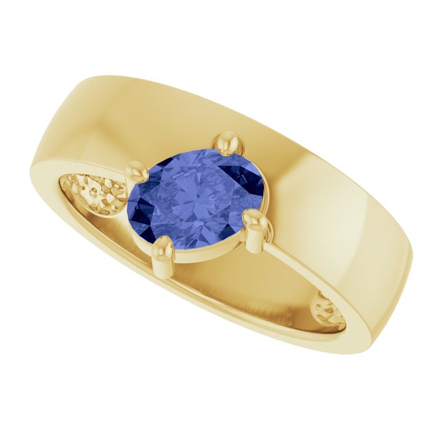 14K Yellow Natural Tanzanite Asymmetric Solitaire Ring