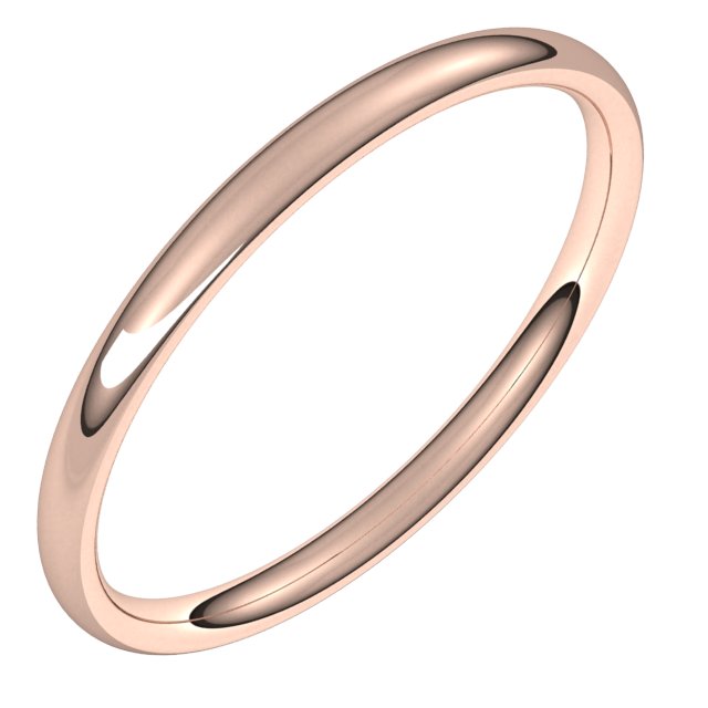 14K Rose 2 mm Comfort-Fit Lightweight European-Style Band Size 8