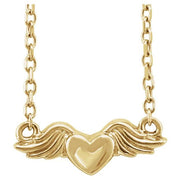 14K Yellow Heart with Angel Wings 18' Necklace