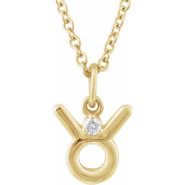 14K Yellow .015 CT Natural Diamond Taurus Zodiac 16-18' Necklace