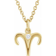 14K Yellow .015 CT Natural Diamond Aries Zodiac 16-18' Necklace