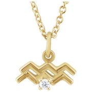 14K Yellow .015 CT Natural Diamond Aquarius Zodiac 16-18' Necklace