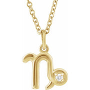 14K Yellow .015 CT Natural Diamond Capricorn Zodiac 16-18' Necklace