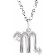 14K White .015 CT Natural Diamond Scorpio Zodiac 16-18' Necklace